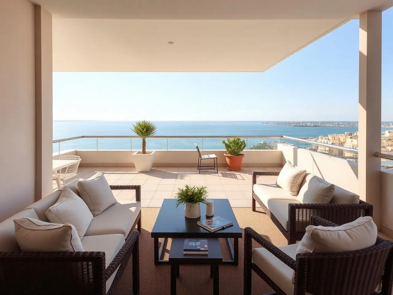 Seafront penthouse apartment terrace in Sliema Malta overlooking the Mediterranean